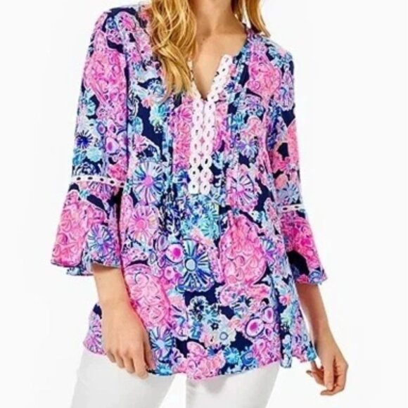 Lilly Pulitzer size XL Hollie Tunic Pink Oasis Shell Me You Love Me - Picture 1 of 6